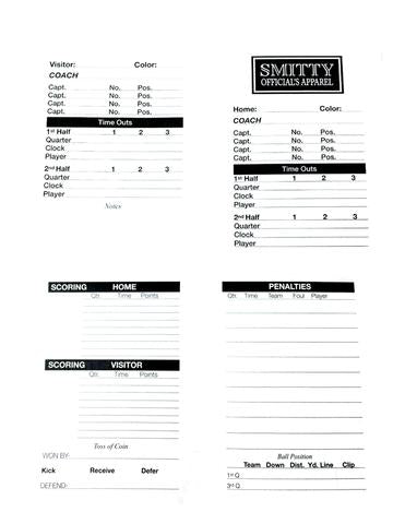 ACS533 - Smitty Double Sided Football Game Card w/ Penalty Recording