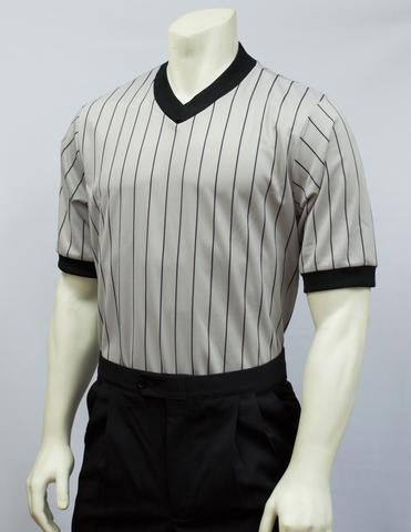 BKS205-Smitty Grey Performance Mesh V-Neck Shirt w/ Black Pinstripes - Officially Dalco