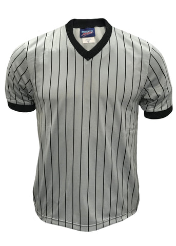 D825 - DalcoBasketball Official's Shirt Grey Black Pinstripe Mesh Moisture Management